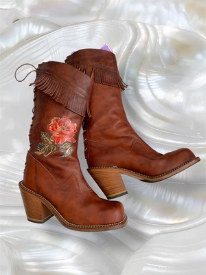 OZONE ROCKS rose lace-up long boots