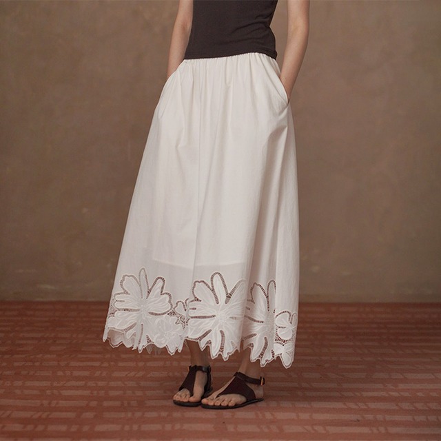 フラワーエンブロイダリーレース ロングスカート No.6123