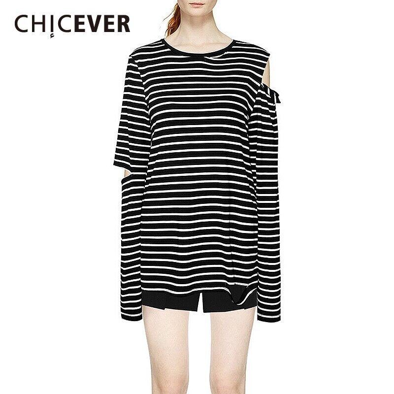 CHICEVERホールレディースTシャツOネック長袖イレギュラーストライプTシャツ2020秋 ロング オータム 秋物 6base51546085712