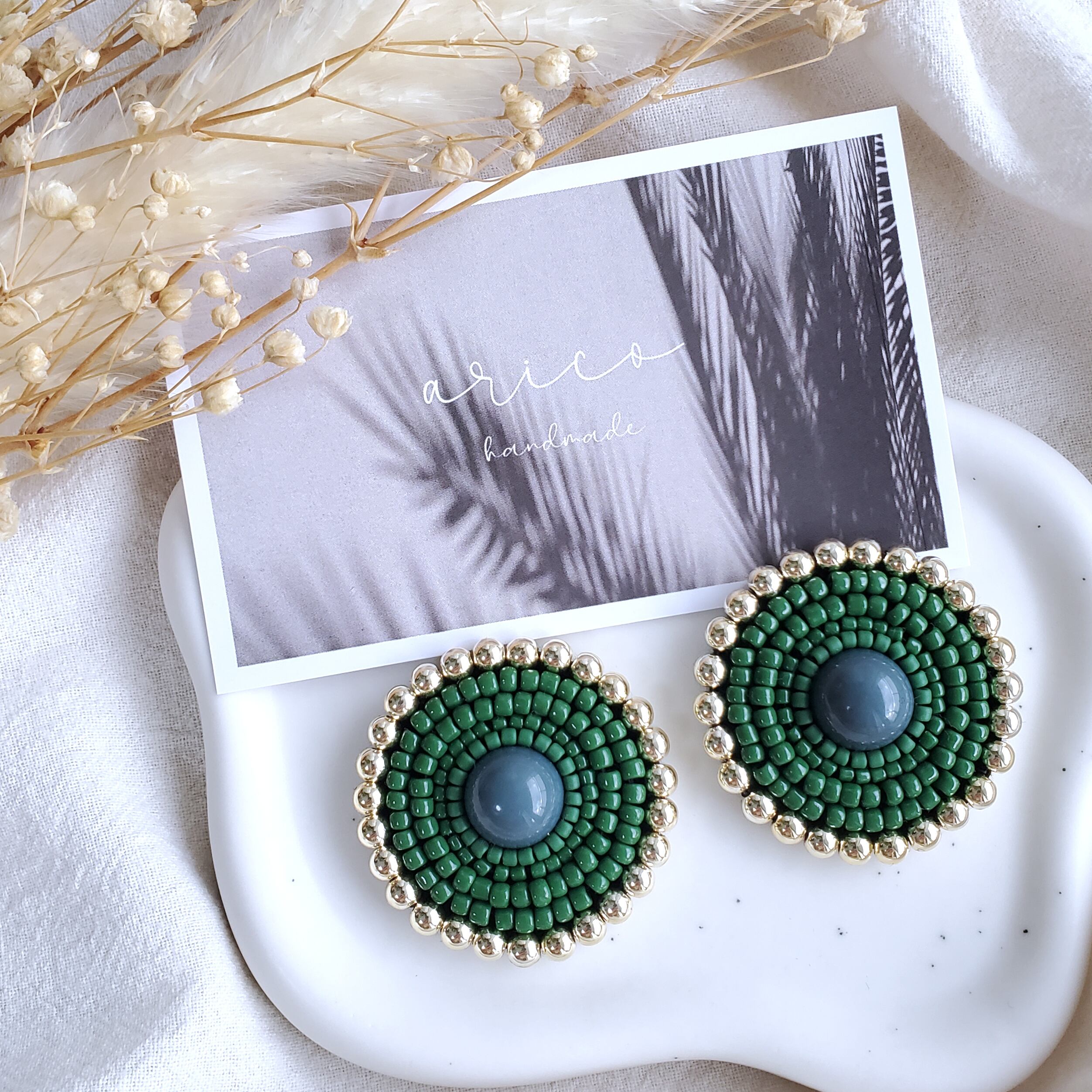 送料無料】pearl × gold pierce/earring 【刺繍ピアス】【刺繍