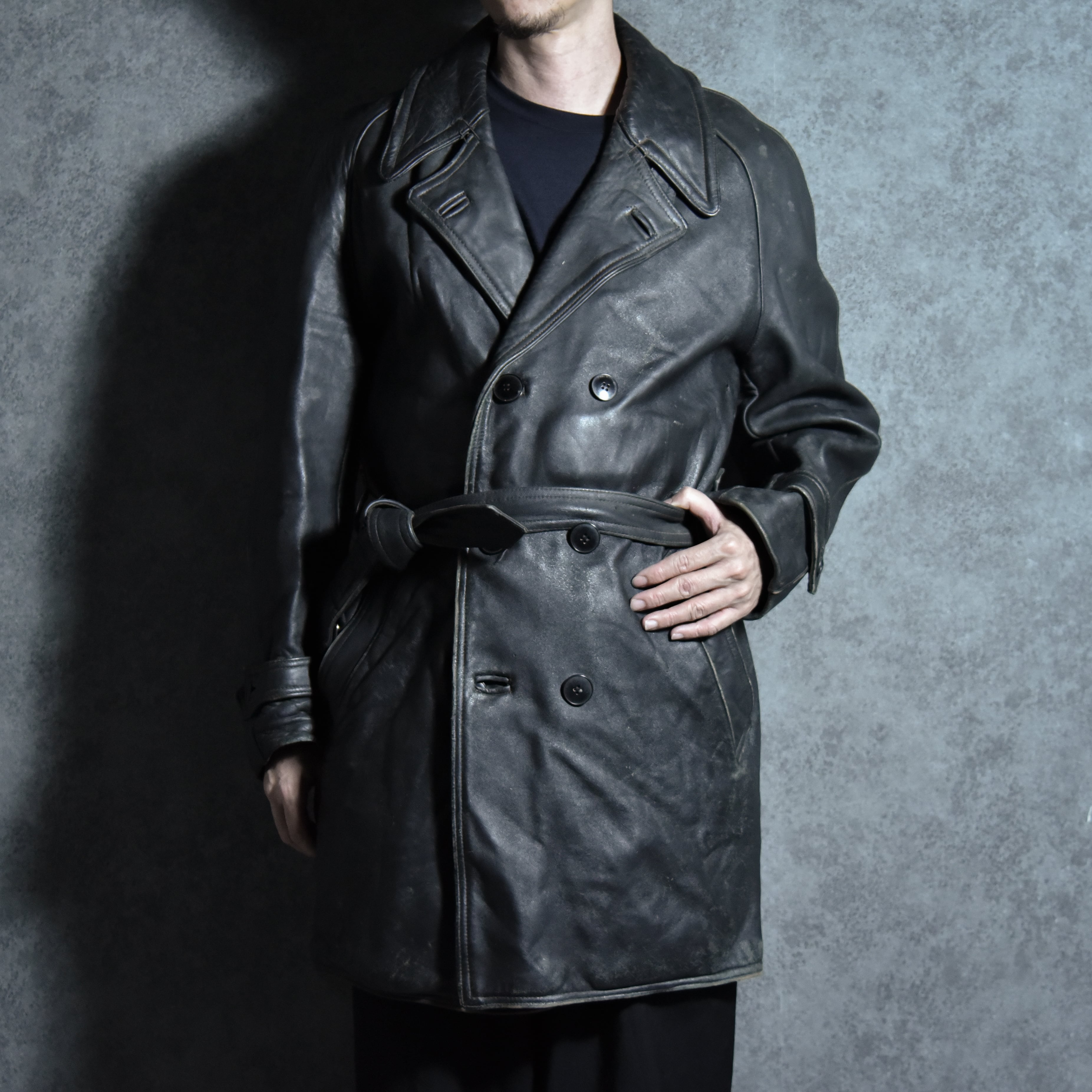 90s archive beauty:beast レザーコート 日本製 70s French Army Leather Coat フランス軍 レザー コート | mark