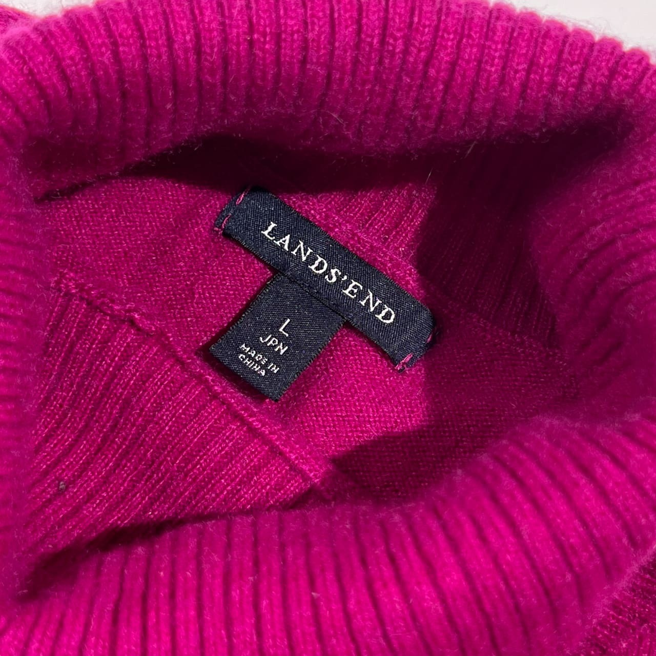 カシミヤ100% LANDS' END ランズエンド タートルネック ニット セーター L /マゼンタ系 レディース