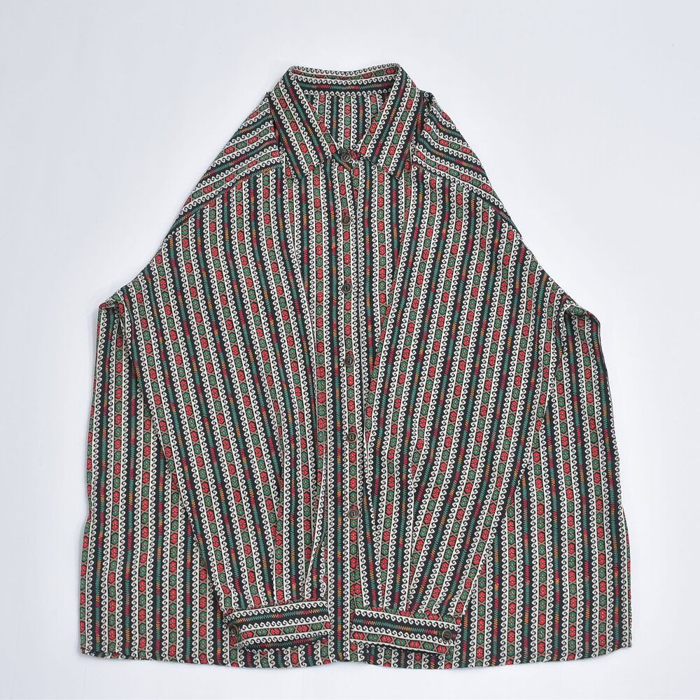 No.1809 VINTAGE 古着 総柄シャツ ポリシャツ 長袖 幾何学柄 古着 90s NEIL MARTIN 幾何学柄 長袖シャツ | Flamingo Online