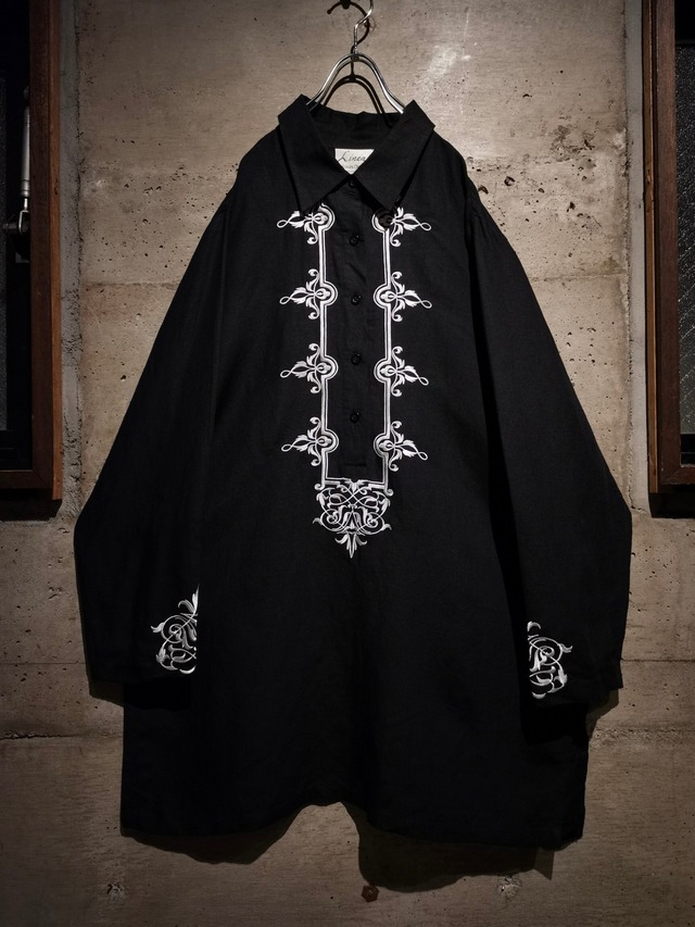 【Caka】Linen × Rayon Embroidery Ethnic Design L/S Pullover