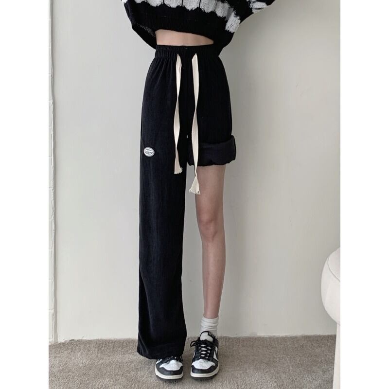 パンツ コーデュロイハイウェストウェストストレッチギャザーワイドレッグ エラスティック 伸縮 ウィンター 冬物 ワイドパンツ 1号婦人68293381219