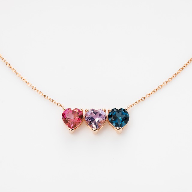 ピンクトパーズ・ロンドンブルートパーズ・アメジスト 3連 Necklace