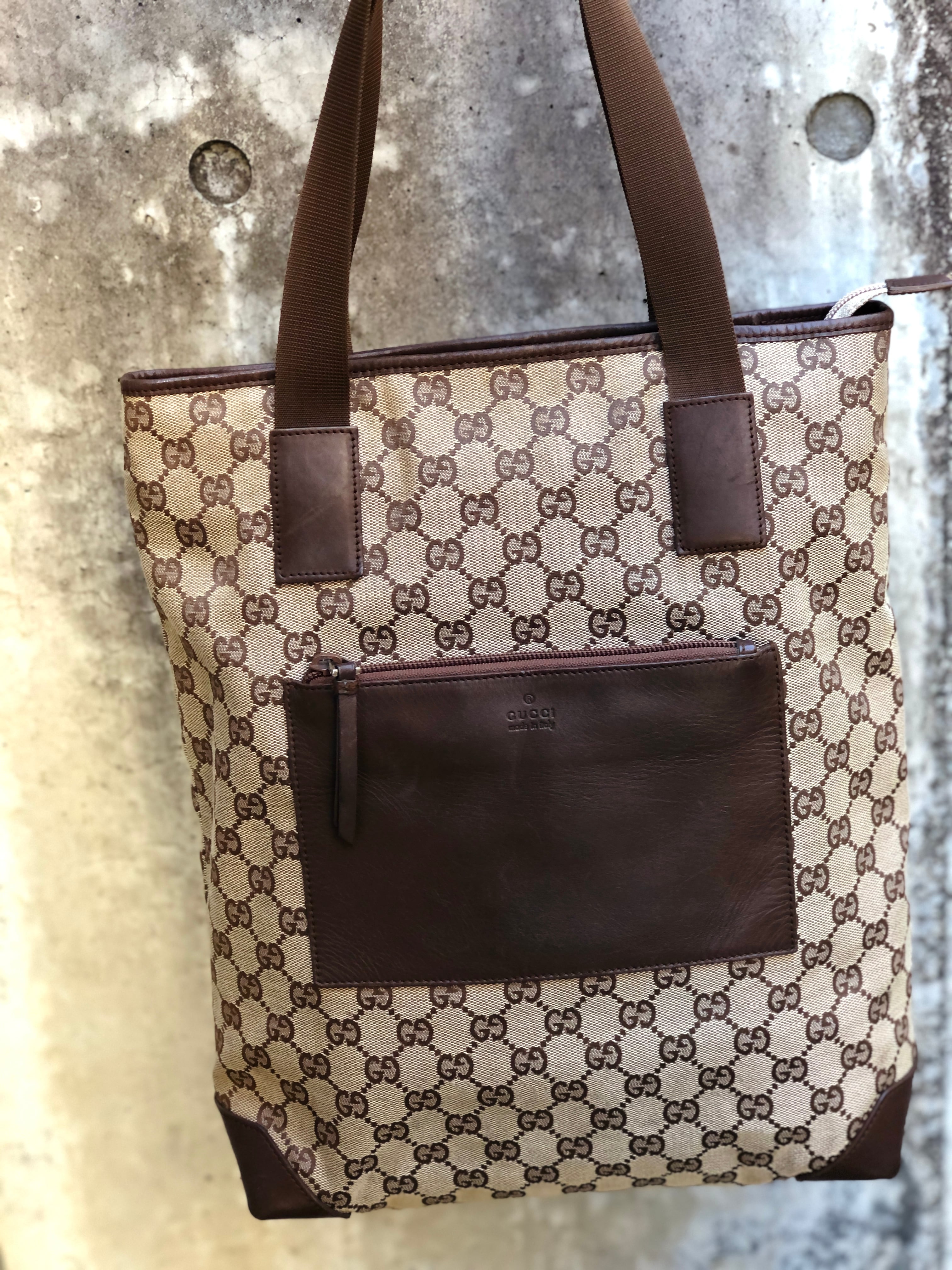 GUCCI グッチ　GGキャンバス　レザー×キャンバス　トートバッグ　ベージュ×ブラウン　vintage　ヴィンテージ　オールド　8va84t |  VintageShop solo powered by BASE