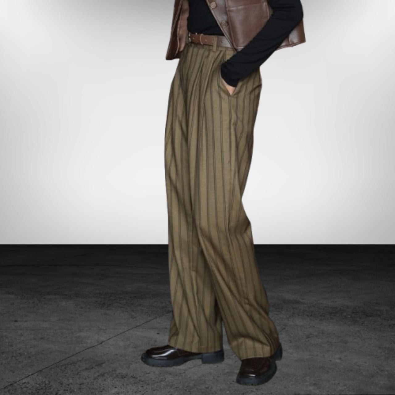 Wide-leg Straight Pants Pinstripe L00285