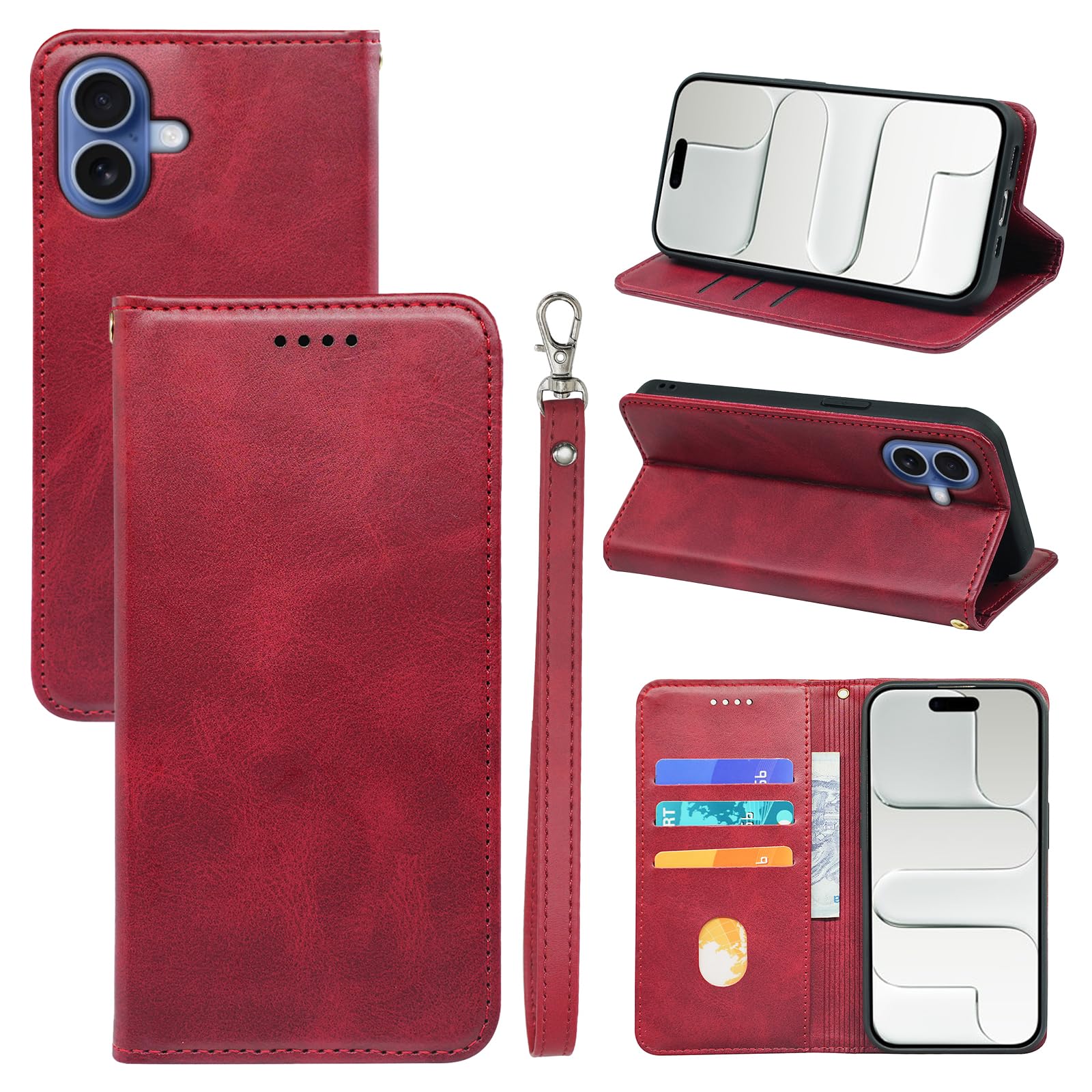 iCarez iPhone 17 用 ケース 手帳型 PUレザー TPU 耐衝撃 防塵 マグネット式 レッド BQC-CKIC-17