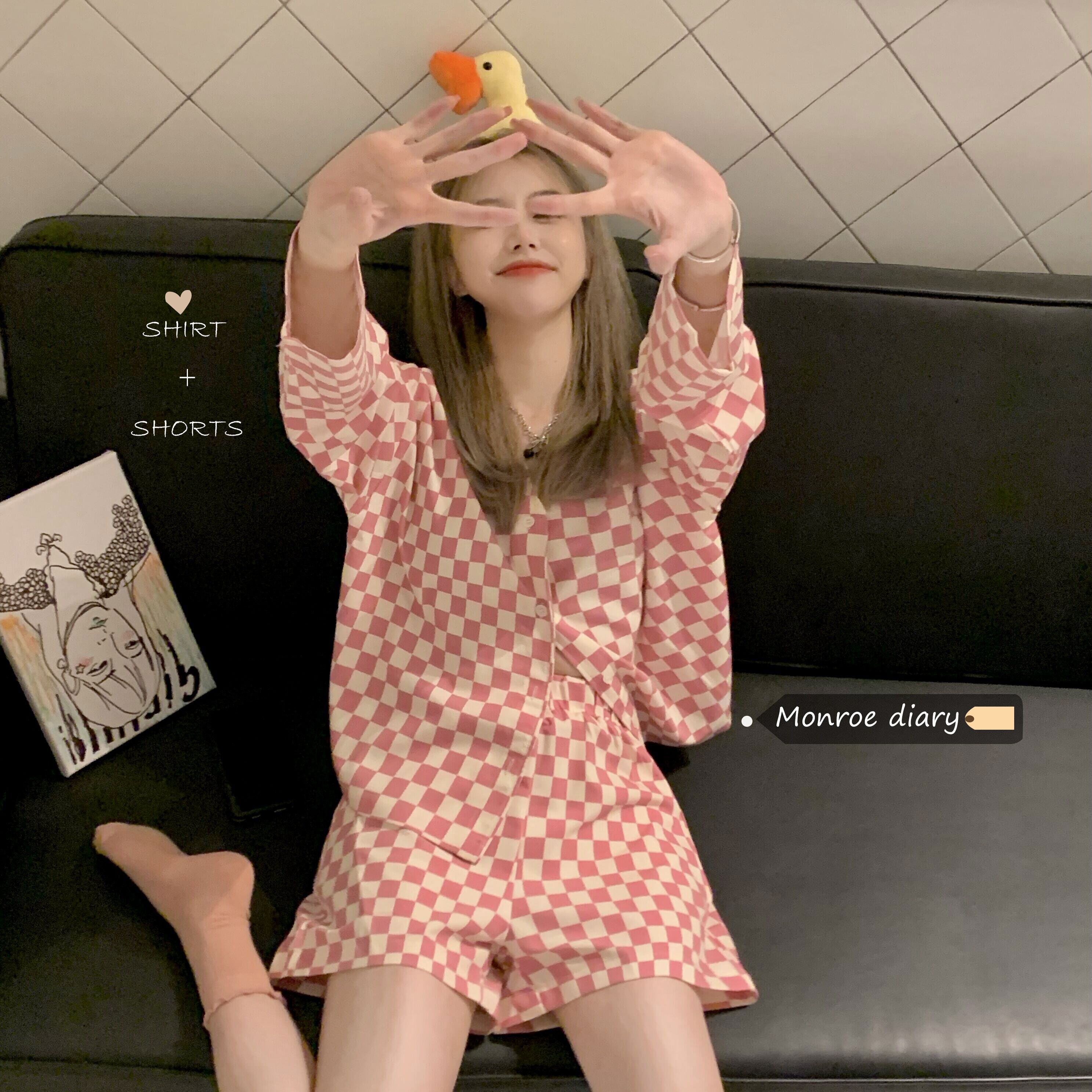 格子柄レディース薄手サマーショーツ ピンク 大人ガーリー スウィート キュート カジュアル 夏物 ブルマー モンロー32615937740