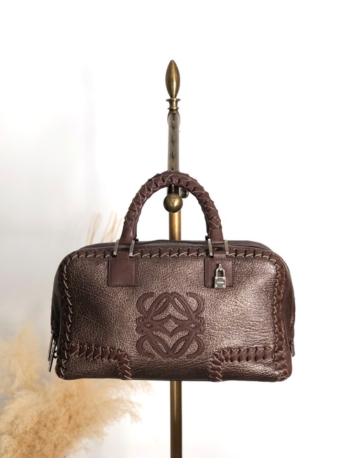 LOEWE ロエベ アマソナ28 ハンドバッグ ブラウン アナグラム レザー ボストンバッグ vintage ヴィンテージ オールド hyvv3u