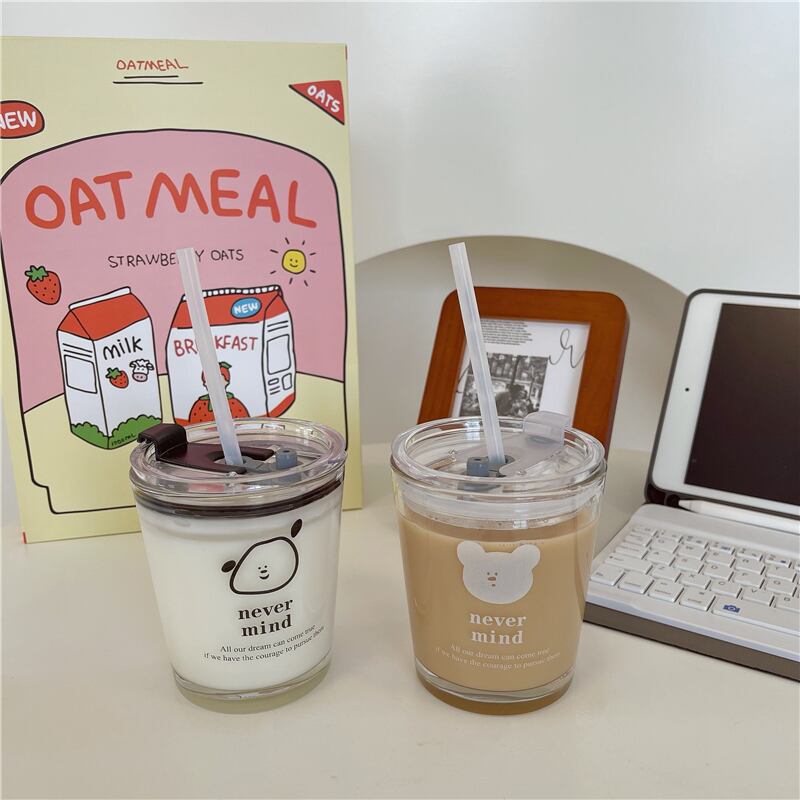 ゆるかわイラスト でほっと一息 ストロー 付き タンブラー ドリンク ボトル コップ カップ 耐熱 いぬ くま 手書き風 お家時間 オフィス 通勤 Lamitte Deco トレンド 韓国ファッション ショップ Base店