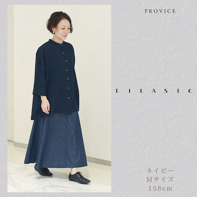 LILASIC/SFM75449/リラシク/シュリンクスタンドカラーシャツ /薄チュニック/チュニックチェックシャツ/ボタン留めシャツ/秋チェック柄/ミドル丈シャツ/七分袖シャツ