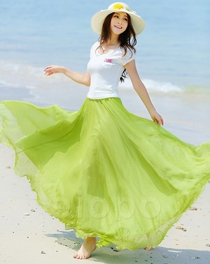 ★送料無料★フリ－☆シフォンロングスカ－ト(SKN9086) 