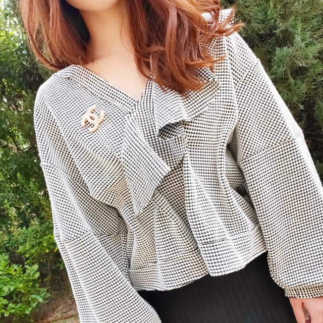 Feminine tweed KnitBrowse【White】