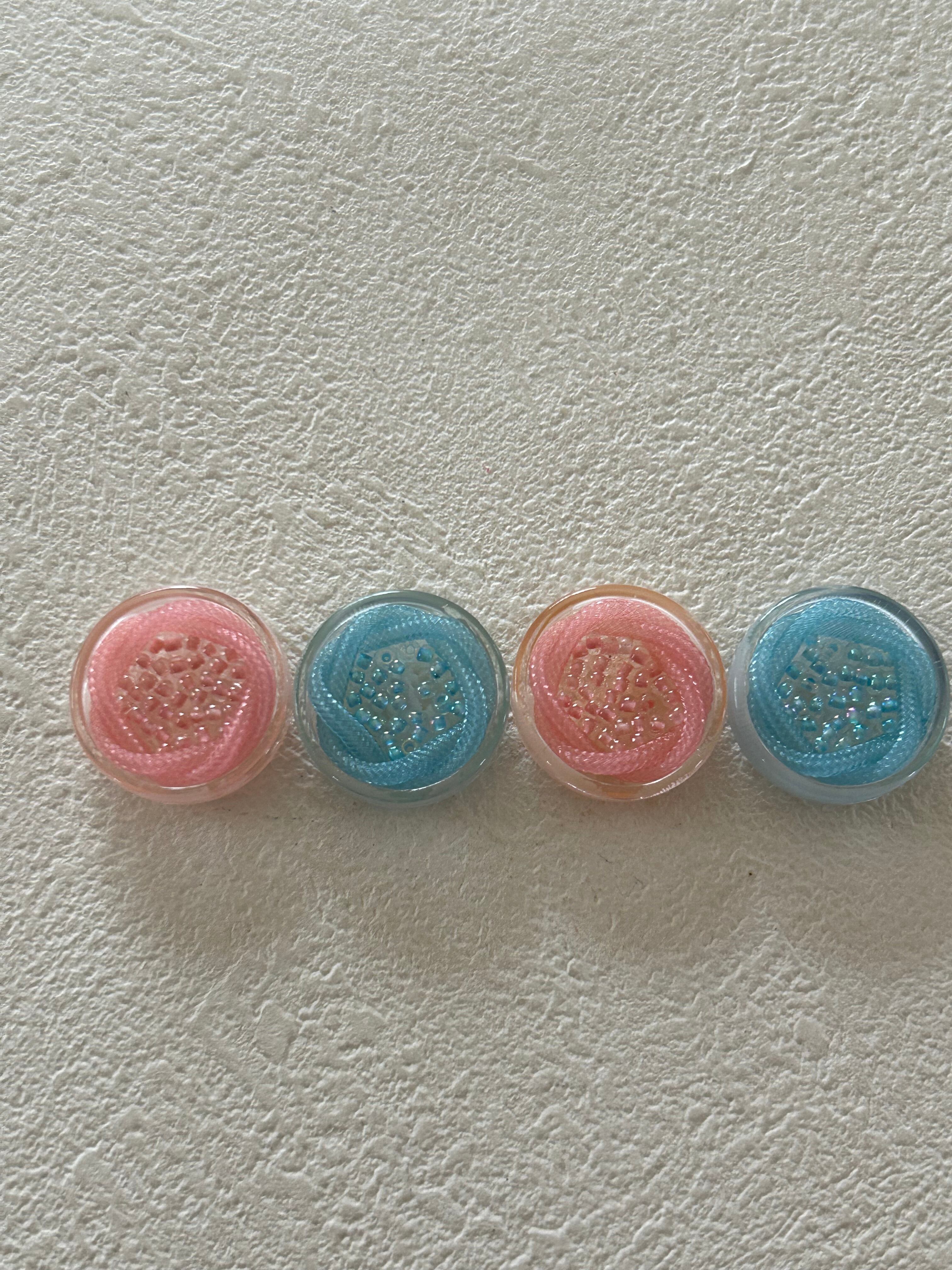 Japanese Vintage ボタン 19mm button コードボタン ビーズ ピンク/ライトブルー アクセサリーパーツ 装飾材 カルトナージュ