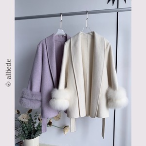 フォックスファーカフ ウールショートコート　A3362