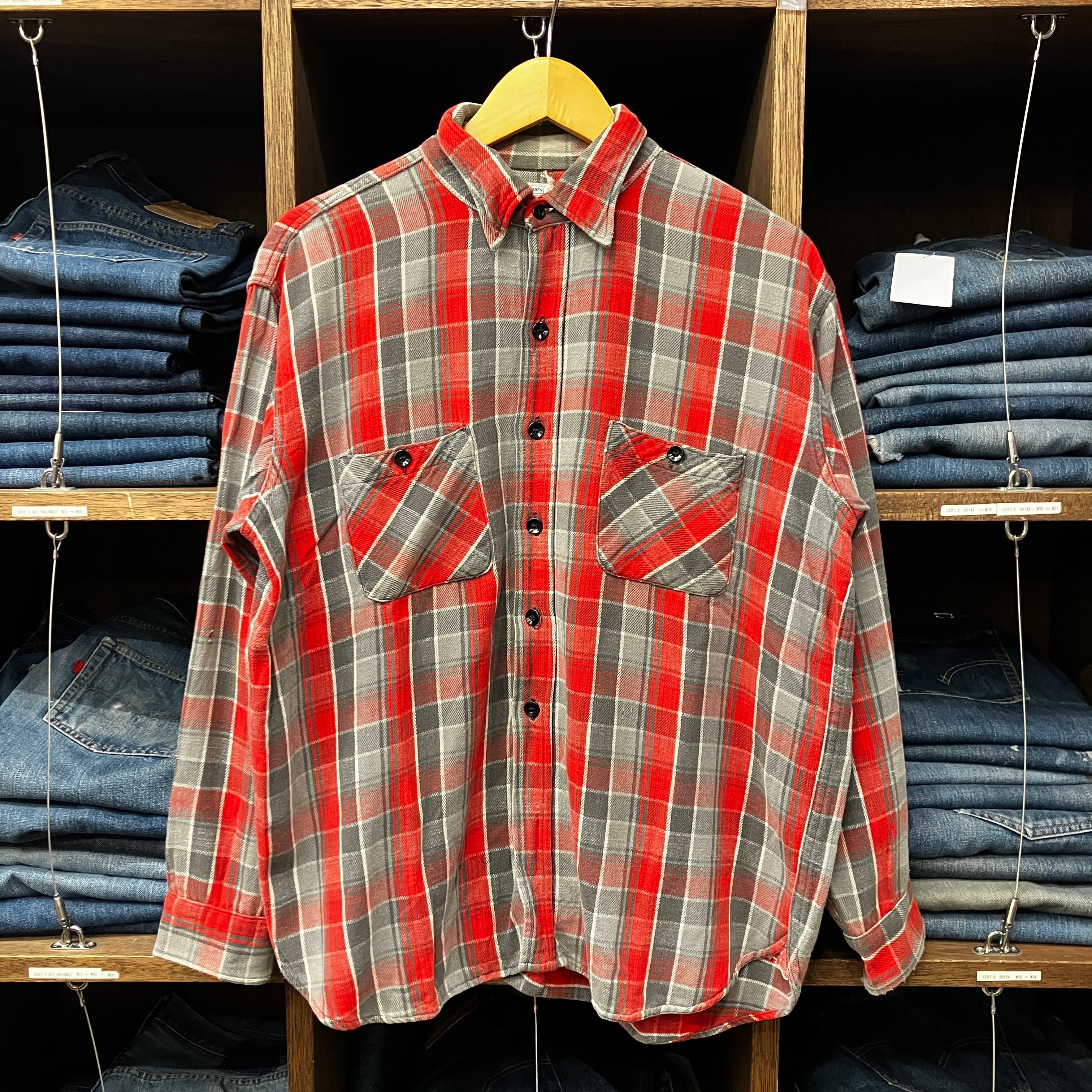 1960s SEARS RED/GRAY FLANNEL SHIRT | safarionline