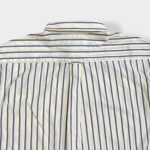 【NAUTICA】ストライプシャツ 長袖シャツ 刺繍ロゴ ワンポイント コットン ボタンダウン カジュアルシャツ ライトイエロー XL ビッグシルエット ノーティカ US古着