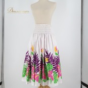 フラダンス 衣装 パウスカート エムエムジェイ ホワイト系 日本製 モンステラ柄 花柄 カラフル 鮮やか 明るい 華やか 可愛い ハワイアン アロハ ハワイアンプリント フラ ダンス レッスン 練習 パープル系 ピンク系 グリーン系