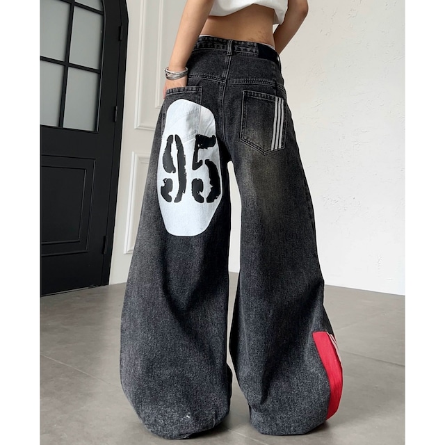 オーバルグラフィックダメージライクカーブデニムパンツ 2col R02531