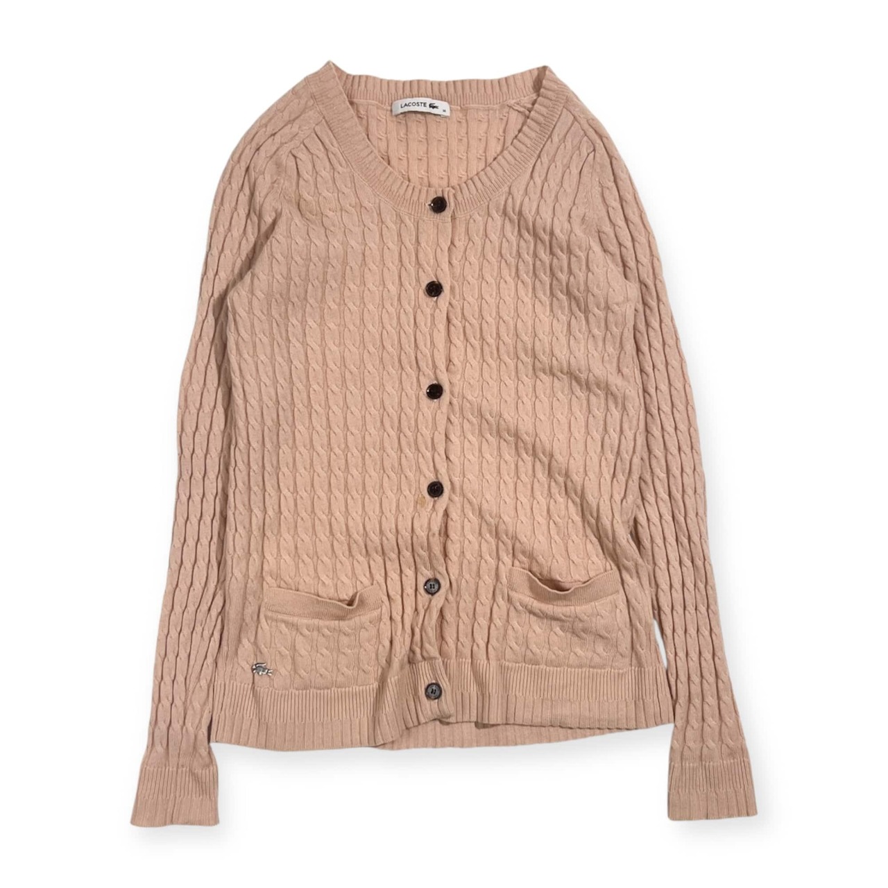 カシミヤ混 LACOSTE ラコステ ケーブル編み ニット カーディガン  36/ピンク系 レディース