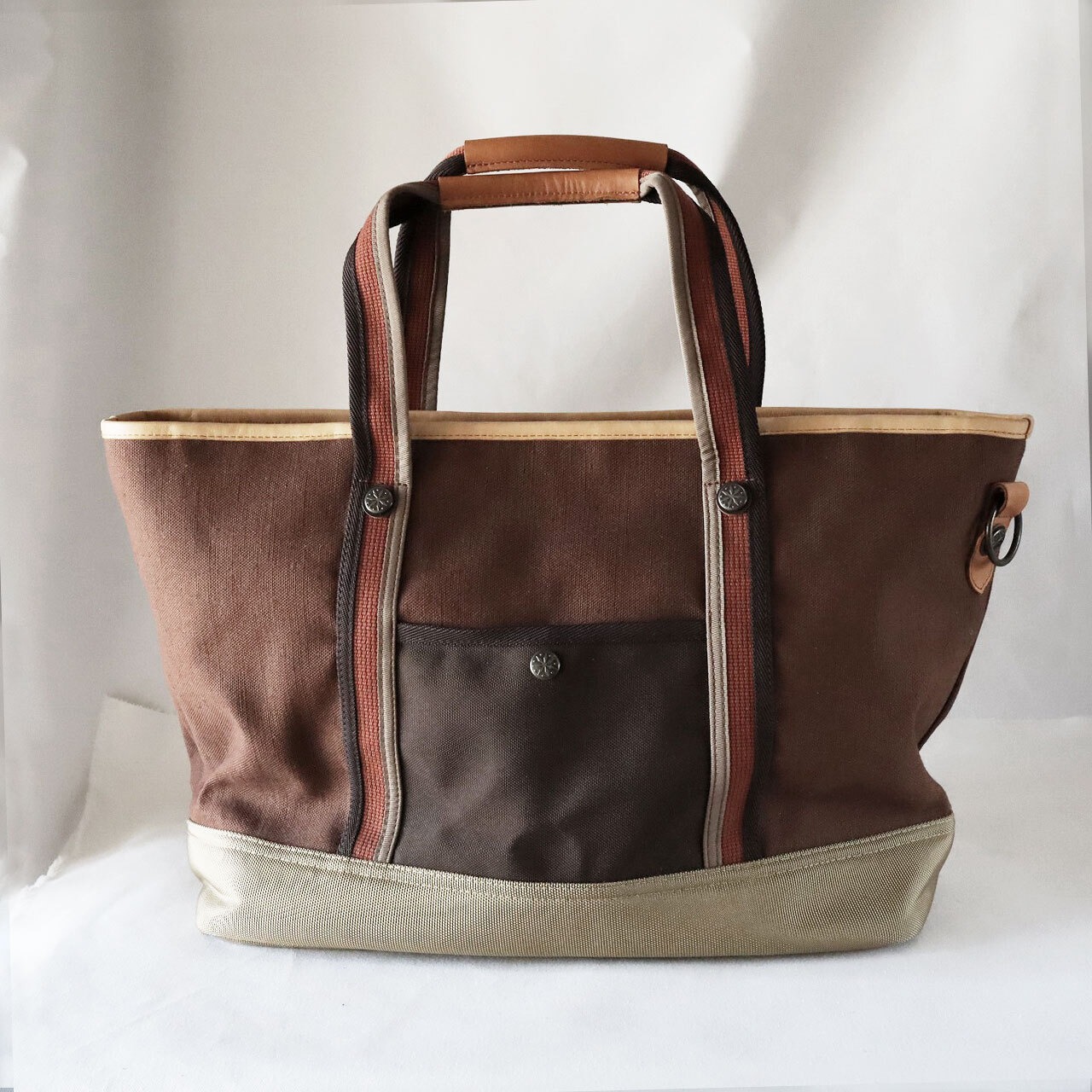 ショルダートートバッグ / Jute cotton Shoulder tote bag  / マロン ブラウン