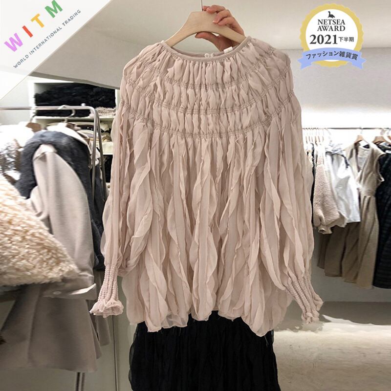 2022春夏新作 フリル ブラウス トップス 韓国風 パフスリーブ レディース シフォン