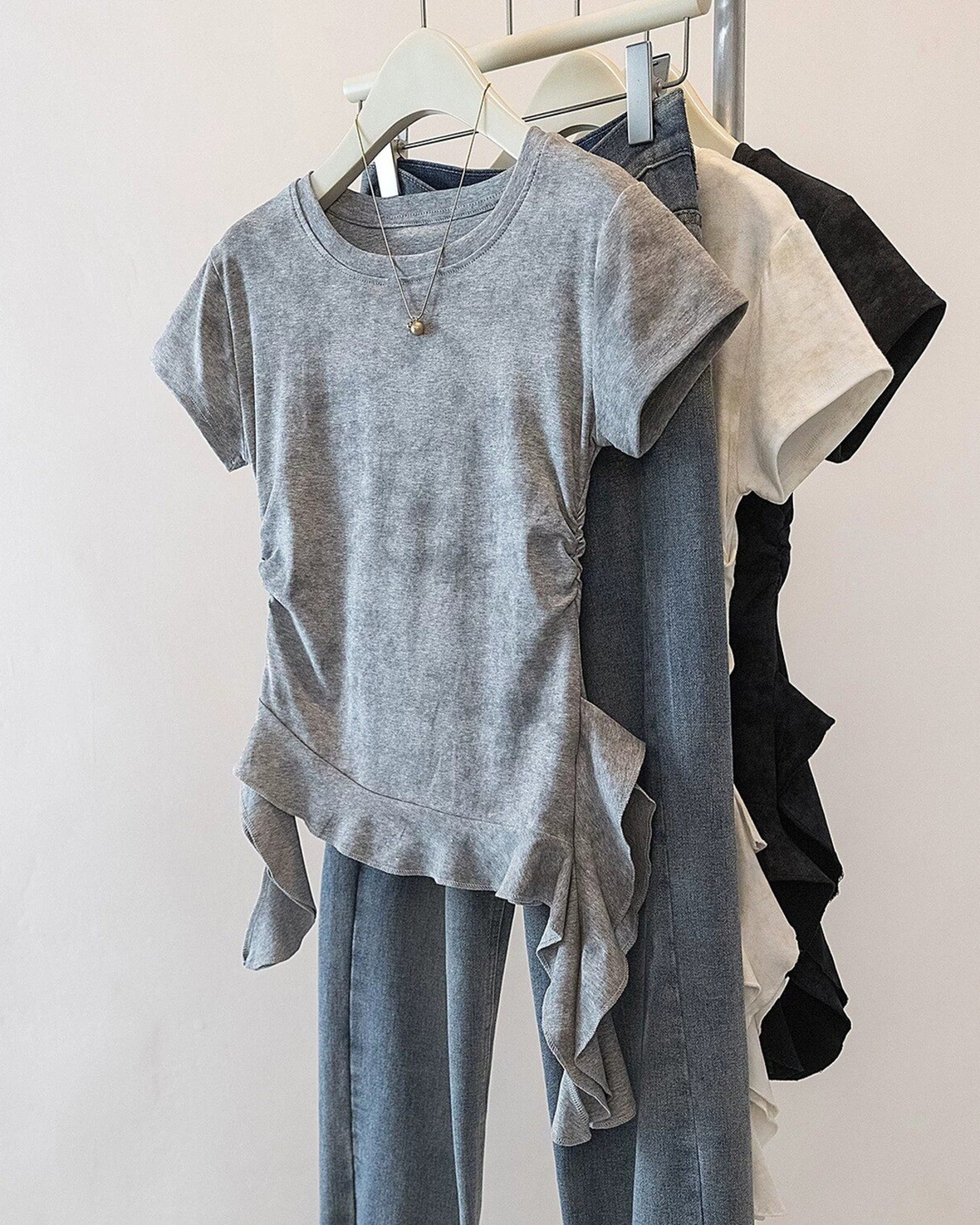 ドレープデザインアシンメトリーTシャツ 3color A0996 - 2