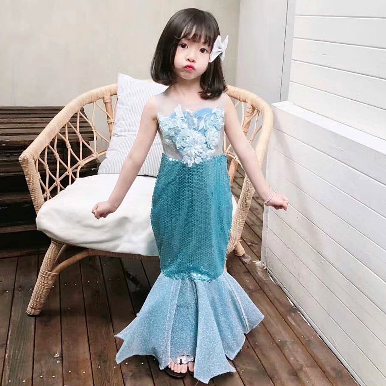 最高の品質の ドレス ワンピース シースルー 水色 子供 誕生日 ハロウィン 韓国