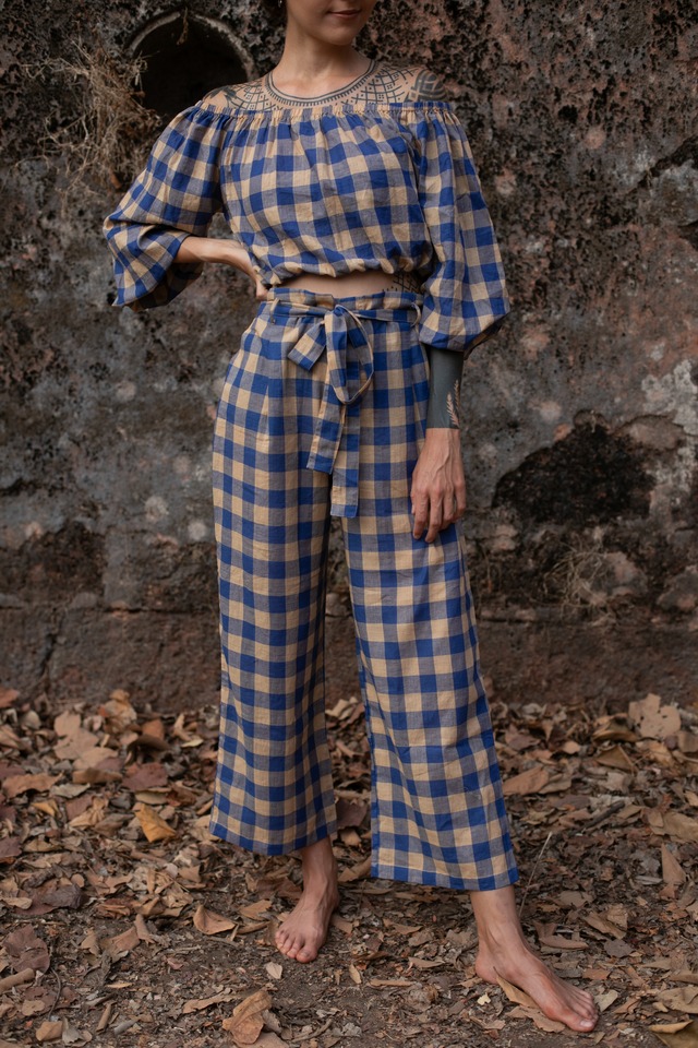 Handloom Check Belt Pants