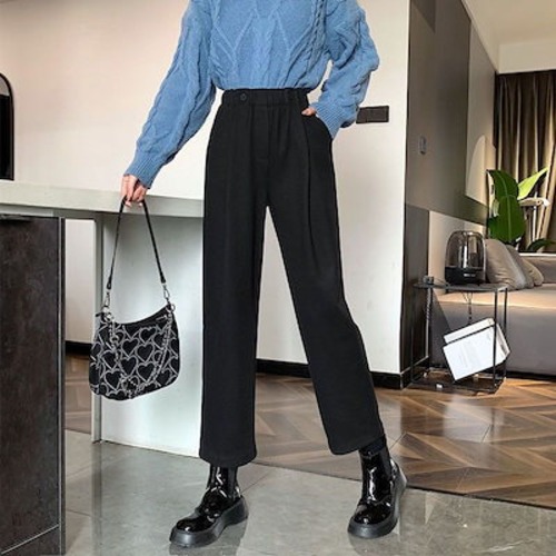 ハイウエスト パンツ 秋冬 カジュアルストレートパンツ 大きいサイズ 快適なワイドパンツ レディース ゆったり 垂感 体型カバー ファッション OL 通勤 ラシャスーツパンツ