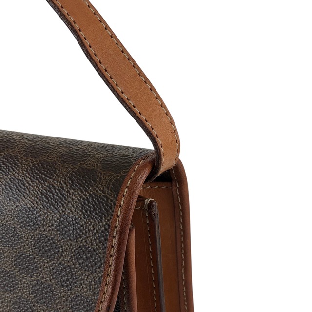 CELINE セリーヌ マカダム ショルダーバッグ ブラウン ブラゾン型押し PVC レザー vintage ヴィンテージ オールド ytvnjg