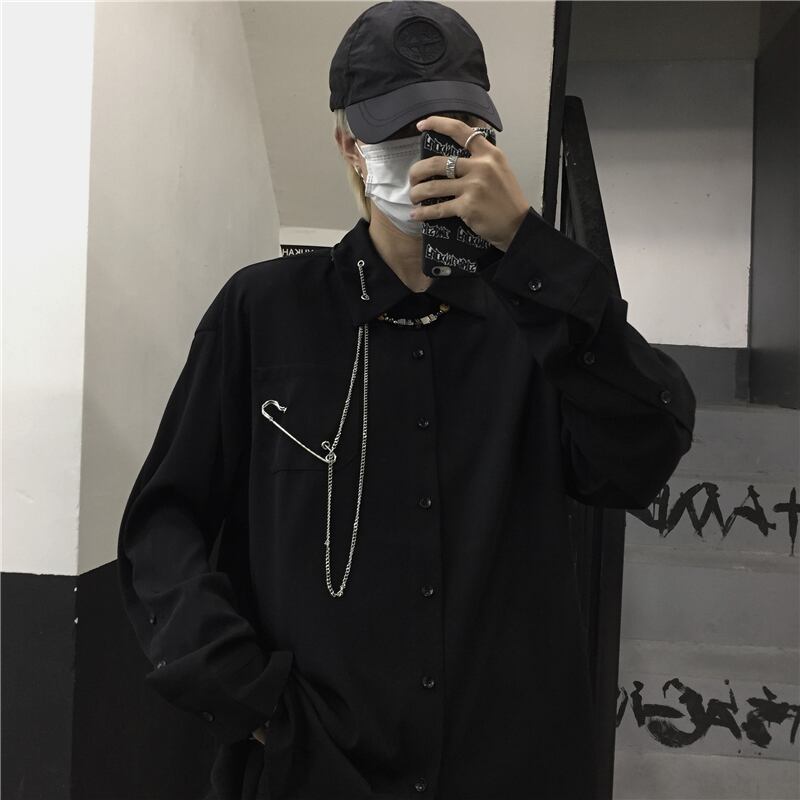 サブカル 服 地雷系 通販 長袖 シャツ ユニセックス レトロ チェーンストラップ 闇かわいい