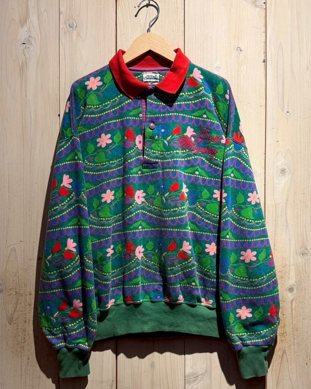 【a.k.a.C.a.k.a vintage】80's "Best Company" Flower Pattern Vintage Polo Neck Sweatshirt