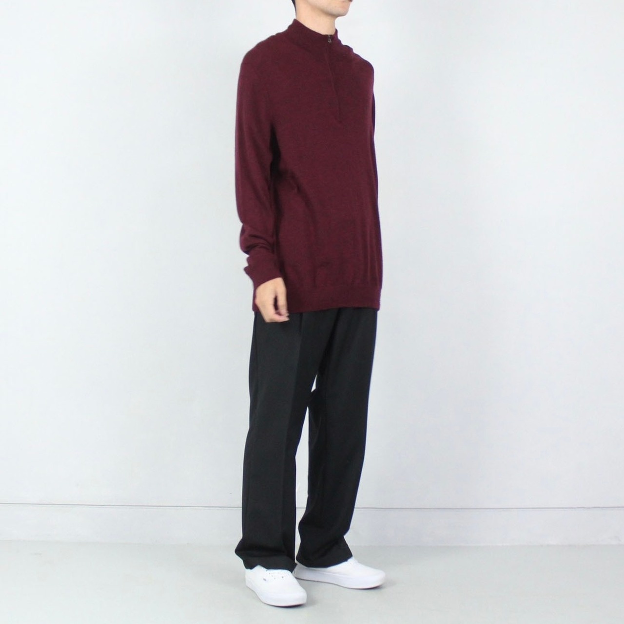 Calvin Klein ボルドーカラー ハーフジップニットセーター【FF-4424】 | cv