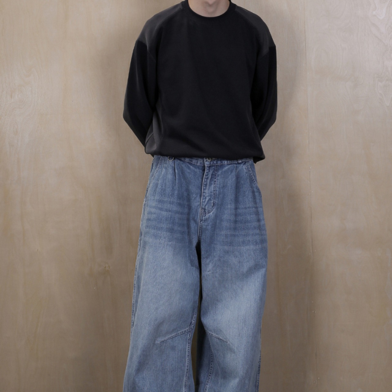 コントラストカラーワッフルロングTシャツ　0812