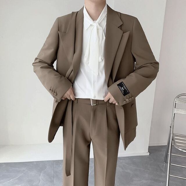 予約販売】メンズ セットアップ スーツ 無地 個性的 変形デザイン 男前