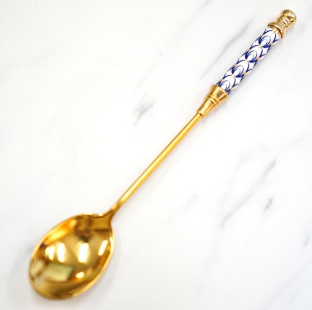 レトロデザイン ティースプーン】ブルー ゴールド 金メッキ キッチン