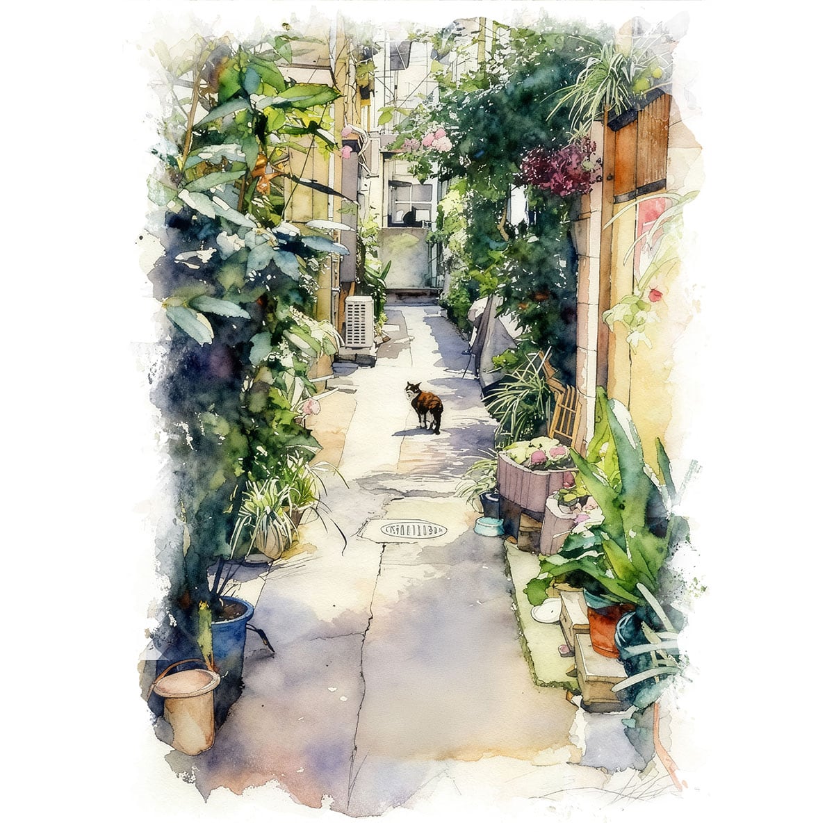 絵画(風景画) 日本 東京都 下町 インテリアアート額付き 水彩画・油絵調 WAT1204