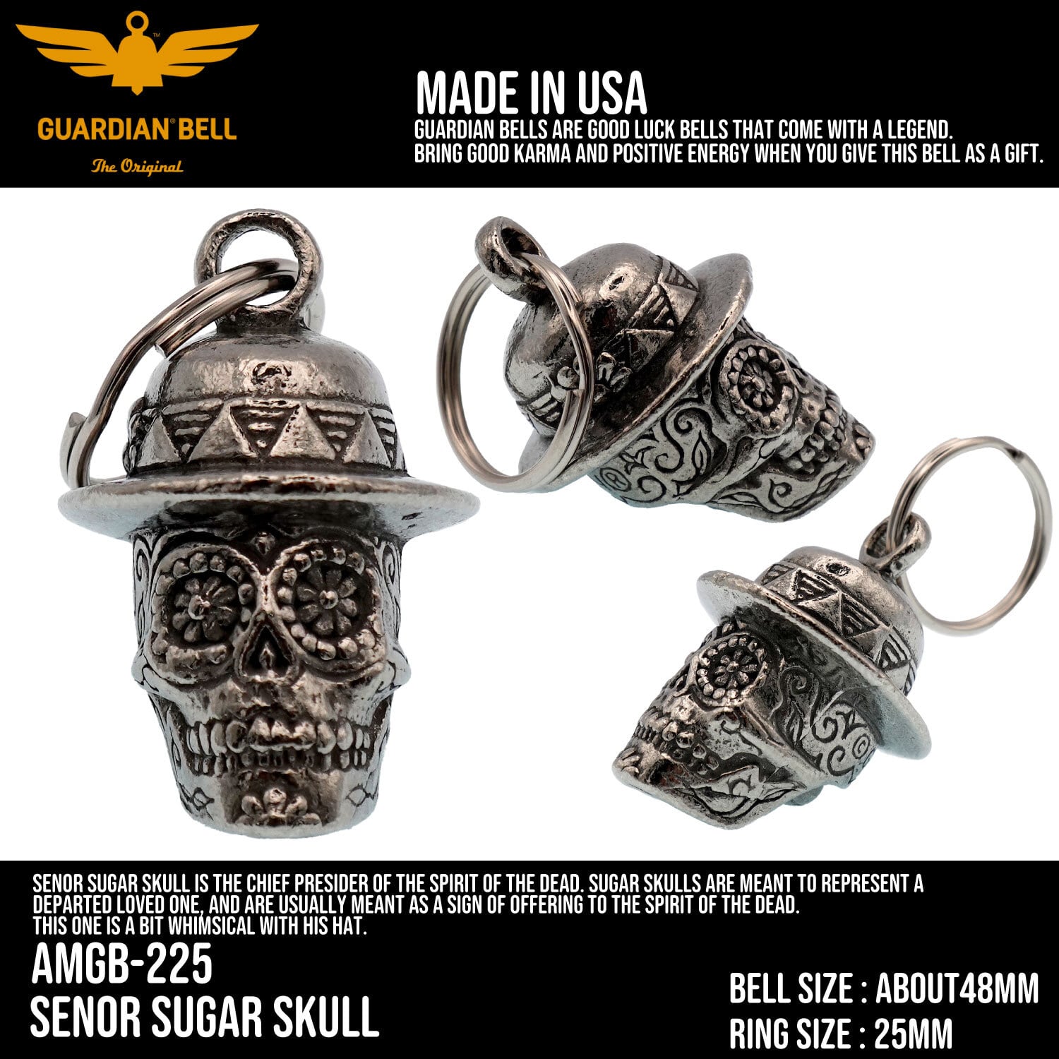 ①1900s'イギリス アンティークスカルボタン 古着　バイカー MADE IN USA】GUARDIAN BELL お守り 魔除け ガーディアンベル バイカー