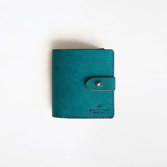 薄い 二つ折り財布 【 ネイビー 】 コンパクト ブランド メンズ レディース 鍵 レザー 革 ハンドメイド 手縫い