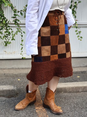 suede patchwork design skirt【1871】
