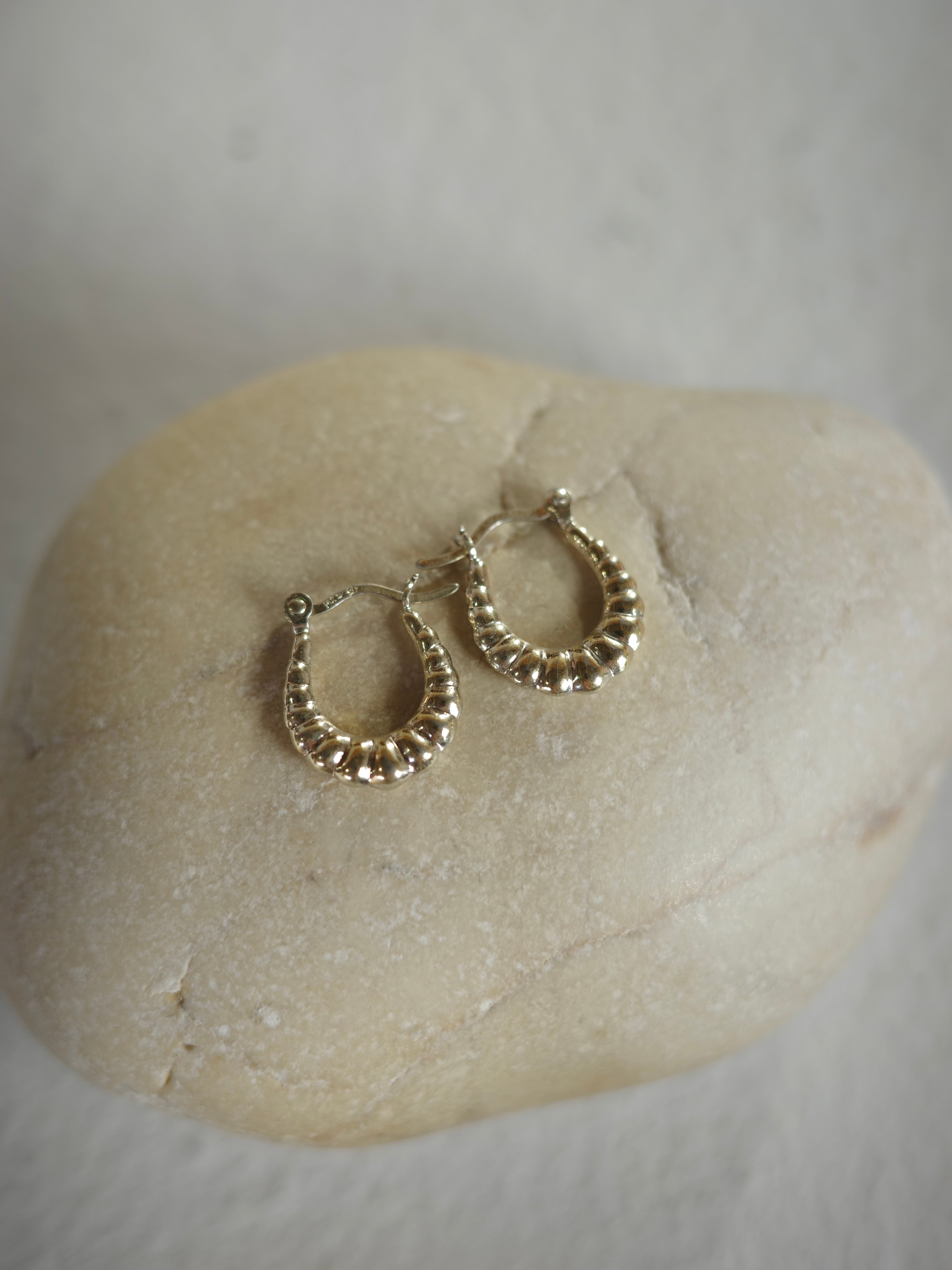 <vintage silver925>petit gold ribbed pierce