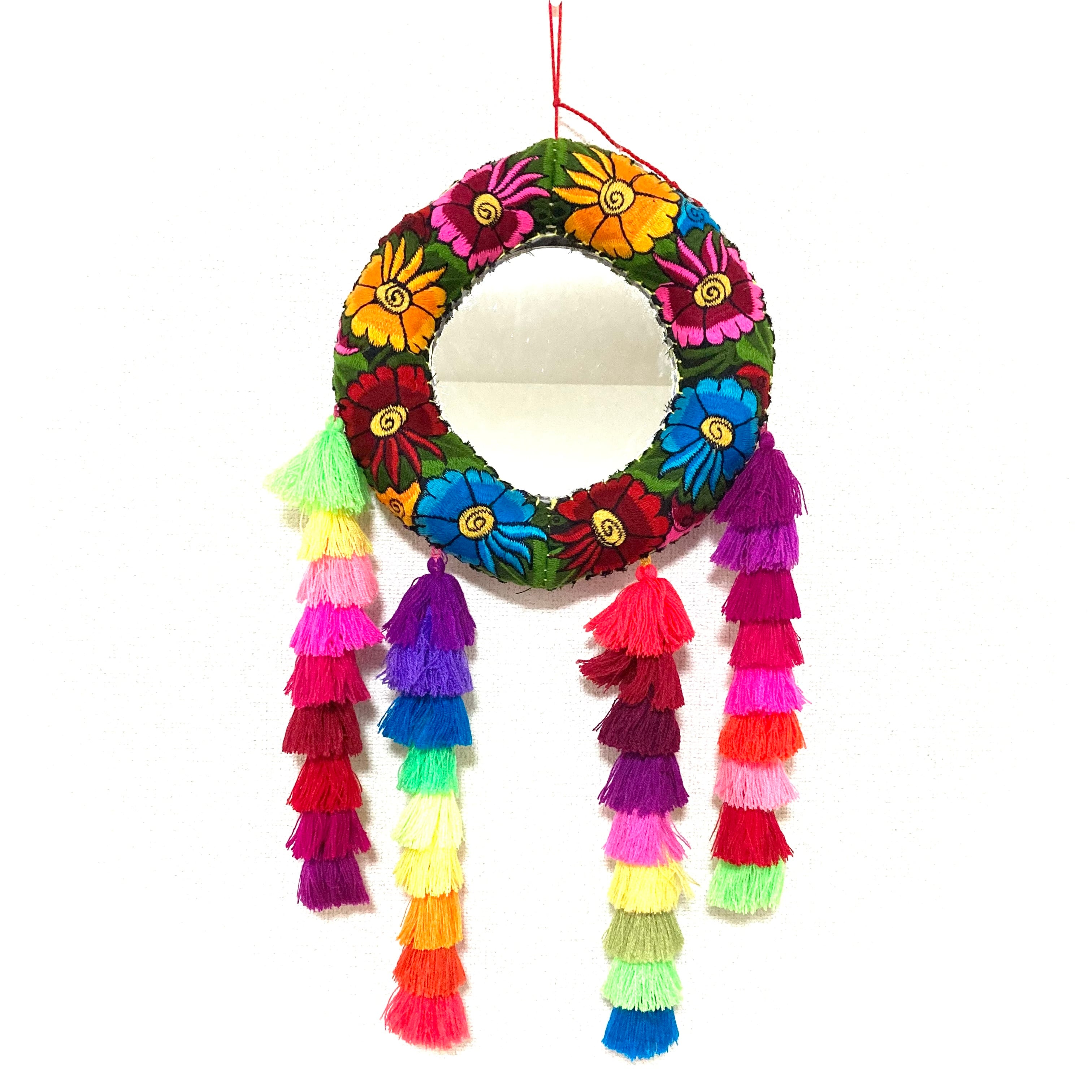 メキシコ 花刺繍の壁掛けミラー | Piñata～心を豊かにするメキシコ雑貨