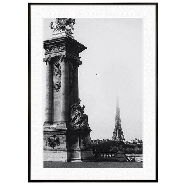 フランス写真 パリ アレクサンドル3世橋から見るエッフェル塔 インテリア モノクロアートポスター額装 AS2621