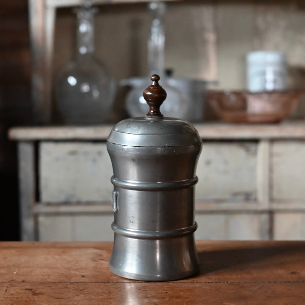 アンティーク ピューター製 キャニスター Pewter Canister / ピューター キャニスター【A】〈 エタン・収納