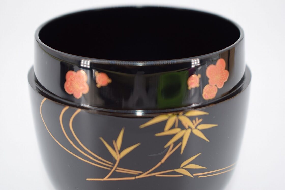 茶道具 四君子蒔絵 長棗 林勝 共箱 漆芸 山中塗 薄茶器 茶会