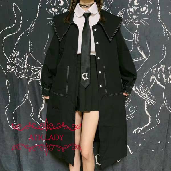 Admiral 上下セットお洒落⭐️美品⭐️黒✖️白 ATK.LADY】A73 モード系 山本系 シャツワンピース Aライン クール