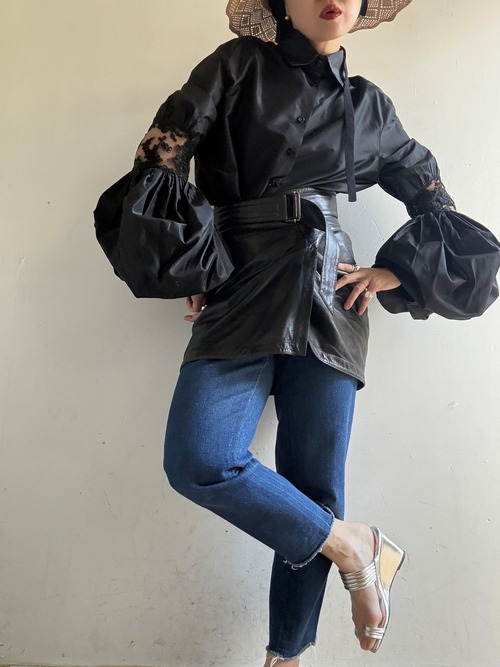 80-90s Vintage "ALAIA" Leather Wrapped Skirt